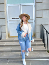 Load image into Gallery viewer, Daringly Beautiful Oversized Denim Jacket with Faux Fur Collar and Cuffs
