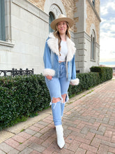 Load image into Gallery viewer, Daringly Beautiful Oversized Denim Jacket with Faux Fur Collar and Cuffs