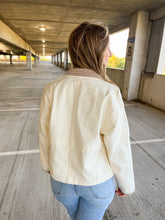 Load image into Gallery viewer, Grateful Heart Oversized Cream Jacket With Brown Gingham Trim Detailing