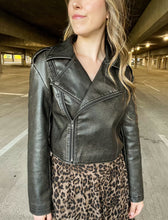 Load image into Gallery viewer, Free As A Bird Vintage Wash Black Faux Leather Motor Jacket