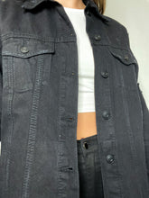 Load image into Gallery viewer, Endless Possibilities Black Oversized Distressed Denim Jacket