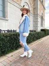 Load image into Gallery viewer, Daringly Beautiful Oversized Denim Jacket with Faux Fur Collar and Cuffs
