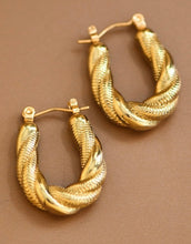 Load image into Gallery viewer, Timeless Gold Twisted Statement Hoop Earrings
