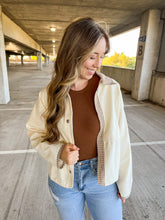 Load image into Gallery viewer, Grateful Heart Oversized Cream Jacket With Brown Gingham Trim Detailing
