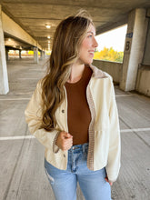Load image into Gallery viewer, Grateful Heart Oversized Cream Jacket With Brown Gingham Trim Detailing
