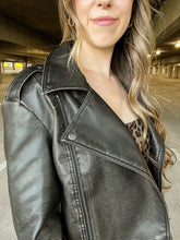 Load image into Gallery viewer, Free As A Bird Vintage Wash Black Faux Leather Motor Jacket
