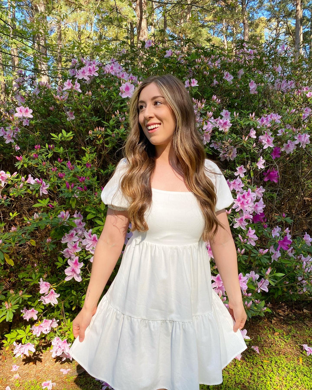 Wonderfully Made Open Back White Tiered Babydoll Dress