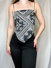 Load image into Gallery viewer, Free Spirit Satin Bandana Print Tie Back Scarf Top
