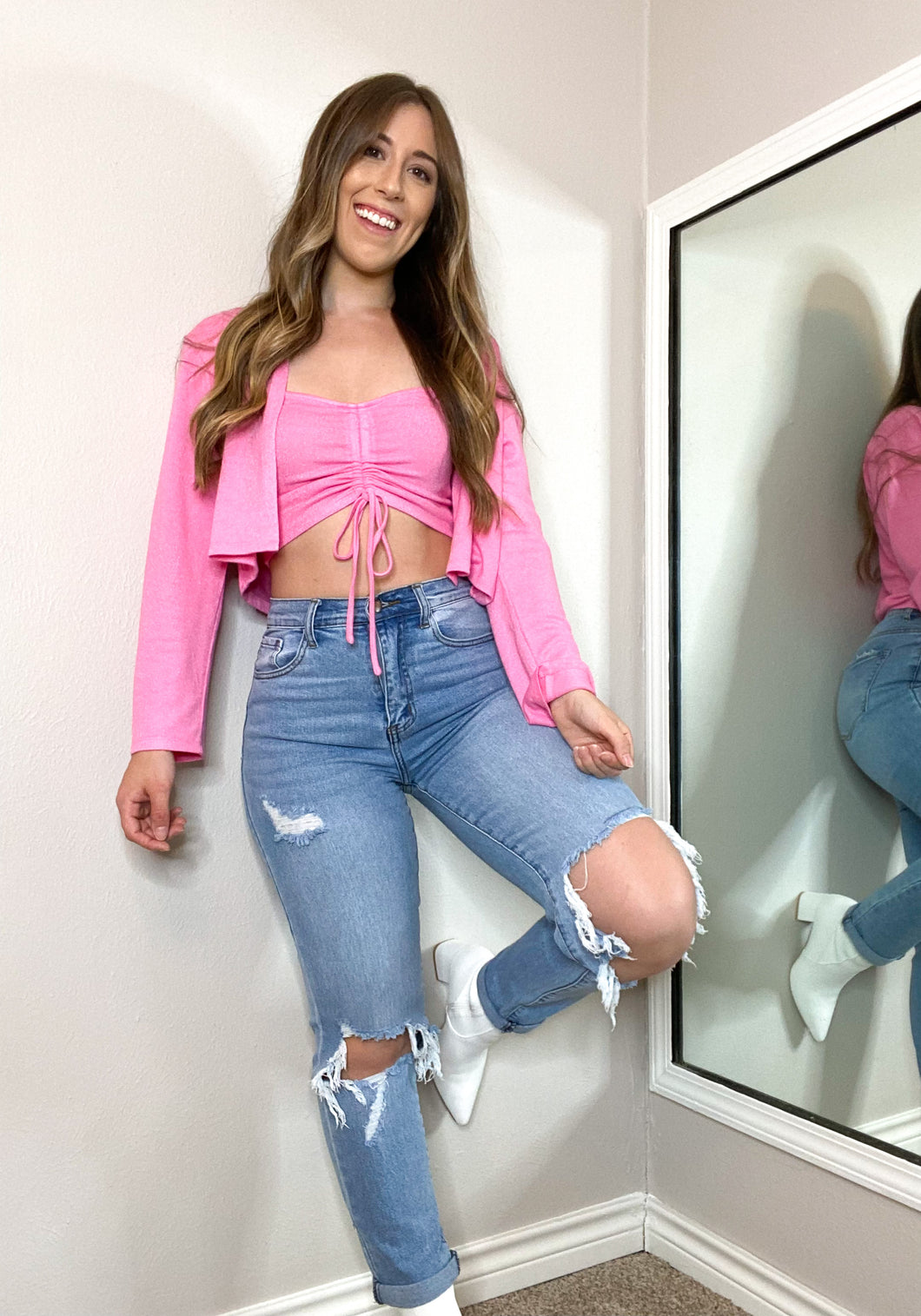 Bet On You Pink Knit Cropped Cardigan